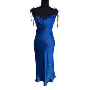 Hello Molly Womens Blue Satin Cowl Neck Midi Slip Dress Size S Cocktail Formal